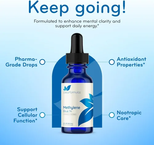Vista 5 de Gotas de azul de metileno de grado farmacéutico – Azul de metileno puro 1% en solución de agua de ósmosis inversa para apoyo a la salud cerebral