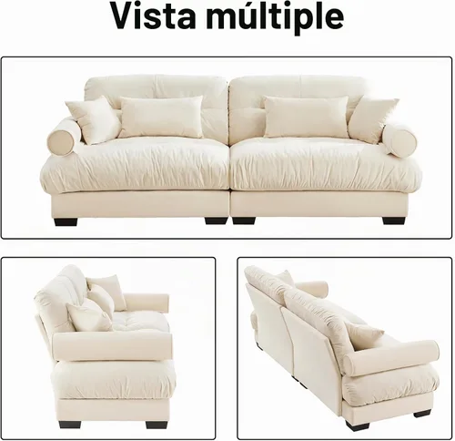 Vista 8 de Sofá biplaza de 93.7 pulgadas, sofá modular de 2 plazas, sofás seccionales grandes de color beige y blanco para sala de estar, juego de sofá beige 1