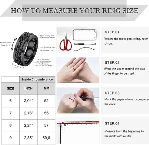 Vista 4 de FlgarGO 3 anillos giratorios de 0.315 pulgadas para hombres Anillos para aliviar la ansiedad y el estrés Anillos antiestrés de acero inoxidable