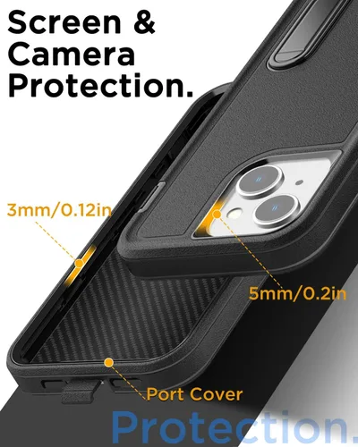 Vista 6 de AICase Funda para iPhone 14 con soporte integrado con protector de pantalla de vidrio + lente de cámara, resistente protección contra caídas, cuerpo
