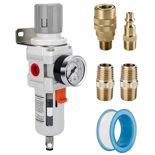 Vista 12 de NANPU Regulador de filtro de aire comprimido NPT de 1/2 pulgada combinado a cuestas, drenaje automático, elemento de latón de 5 micrones, cuenco