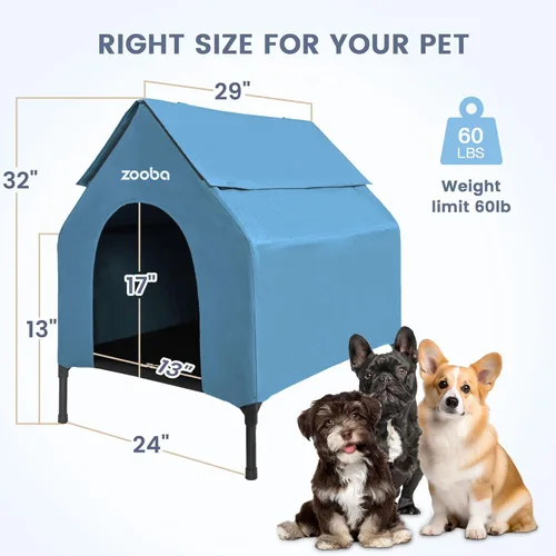 Vista 4 de Zooba Casa para perros 2 en 1 de 29 pulgadas para perros medianos, casa elevada para perros al aire libre e interior, refugio elevado para mascotas