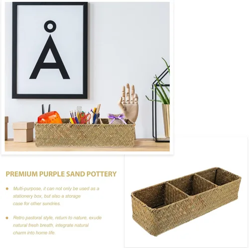 Vista 8 de FOMIYES Caja de almacenamiento tejida de 3 piezas, organizador tejido para el hogar, organizador de artículos diversos para el hogar, organizador