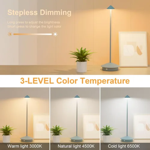 Vista 3 de Paquete de 2 lámparas de mesa LED recargables de 6000 mAh, inalámbricas, 3000 K-6000 K, lámparas táctiles de atenuación continua con función