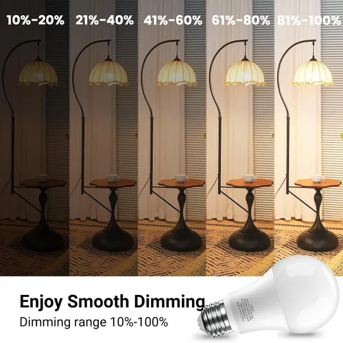 Vista 3 de Bombillas LED regulables, bombilla LED equivalente a 60 W, 2700K luz blanca suave, 9.5 W, 800 lúmenes, base estándar E26, CRI80+, bombilla