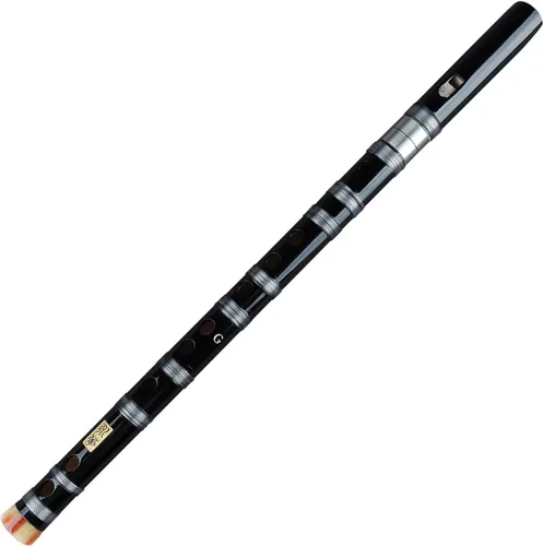 Vista 2 de Flauta vertical de clarinete de bambú con línea transparente, instrumento musical hecho a mano chino (tecla -C negra)