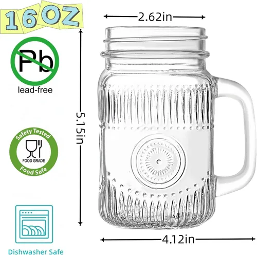 Vista 2 de Amzcku Tarro de beber transparente vintage de 16 onzas con mango cómodo para bebidas de fiesta, 6