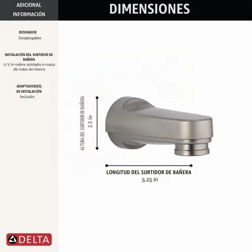 Vista 2 de Llave Delta RP17453SS con desviador extraíble, boquilla de tina de acero inoxidable
