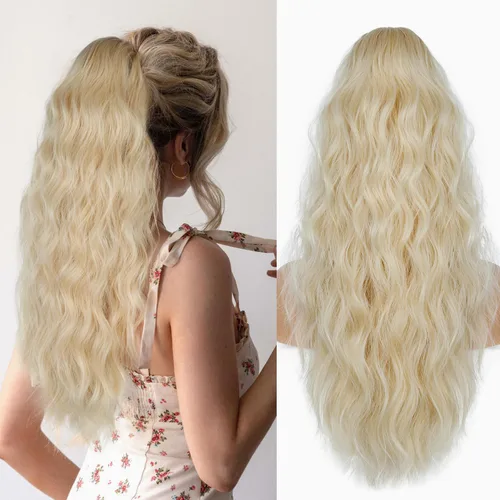 Vista 10 de Extension de cola de caballo con cordón de 26 pulgadas para mujer, extensiones de cola de caballo largas y onduladas, extensiones de cabello