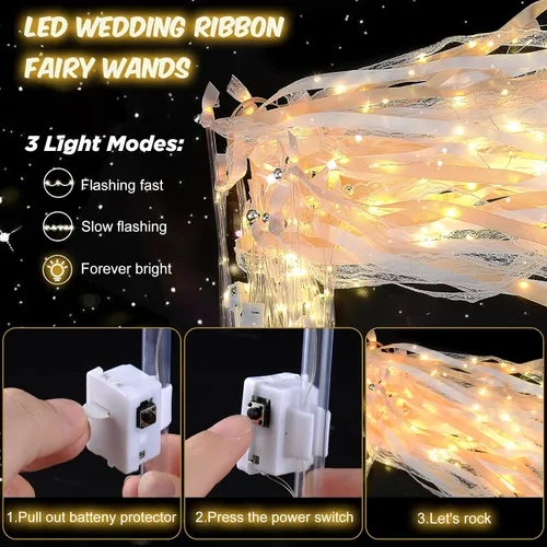 Vista 3 de 58 PIEZAS Varitas de Boda con Luces, Varitas de Hadas, Vara de Seda LED con Campanas para Despedida de Boda, Año Nuevo, Fiestas, Concierto