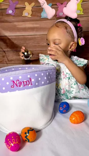 Vista 5 de Cesta de Pascua personalizada suave y ligera (rosa bebé)