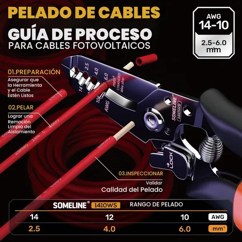 Vista 5 de Kit de herramientas de crimpado de conector solar SOMELINE, crimpador de 14-10 AWG para cables de panel solar, kit de herramientas con 12 pares