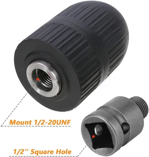 Vista 5 de Mesee Adaptador de portabrocas sin llave de capacidad de 0.079-0.512 in, herramienta de conversión de cambio rápido de impacto de rosca de montaje
