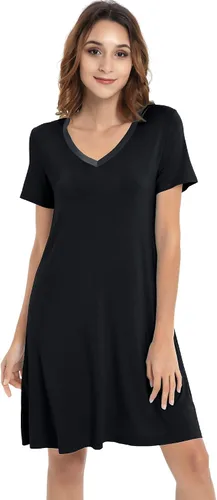Vista 3 de NACHILA Camisones de viscosa para mujer, hechos de bambú, suaves camisas de dormir de manga corta, ropa de dormir suelta