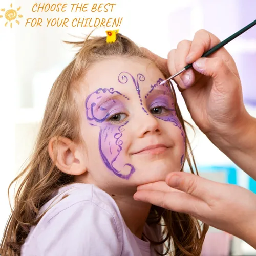 Vista 4 de Kit de pintura facial para niños, pinturas de maquillaje grandes a base de agua de 15 colores con plantillas, 2 pinceles, kit de maquillaje