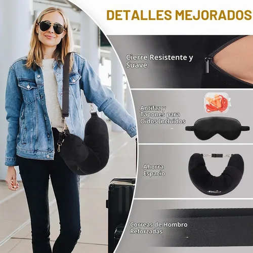 Vista 4 de Almohada de viaje para el cuello rellenable con ropa, almohada para el cuello rellenable para viajar, bolsa de almacenamiento rellenable y plegable