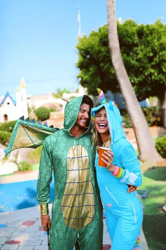 Vista 5 de Tipsy Elves Disfraz de dragón para hombre mono de monstruo mítico verde de Halloween