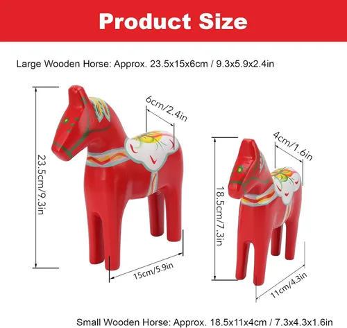 Vista 5 de Plplaaoo 1 par de caballos de madera de Dala de Europa, estatua de caballos de madera suecos, pintada a mano, decoración de caballo Dala sueco rojo