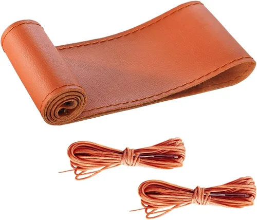 Vista 8 de Bittwee Funda para volante de automóvil, protector de volante de costura DIY, envolvente de piel de microfibra transpirable antideslizante