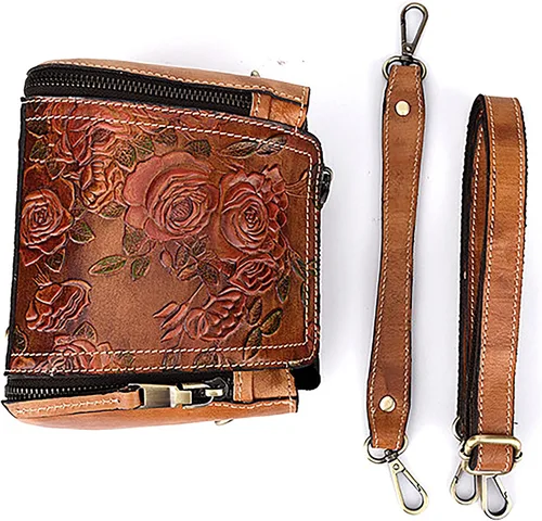 Vista 6 de Bolso cruzado de cuero para mujer, con asa superior, bolso de mano vintage