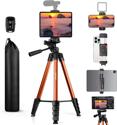 Vista 9 de MACTREM 67" iPad Tripod Stand for Tablet Phone Camera with Remote Mount Soporte 2 en 1 para iPad/Iphone de hasta 12.9 pulgadas, aluminio extensible