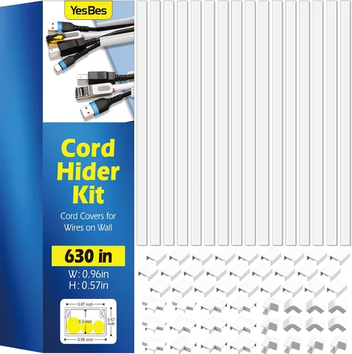 Vista 10 de YesBes Kit de ocultador de cable de 116 pulgadas, cubiertas de cable para cables en la pared, canaleta de cables pintable, protector de cable