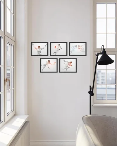 Vista 5 de Impresiones artísticas de fútbol americano para pared, juego de 5 (8x10) carteles de fútbol americano sin marco, decoración de sala de fútbol Niños