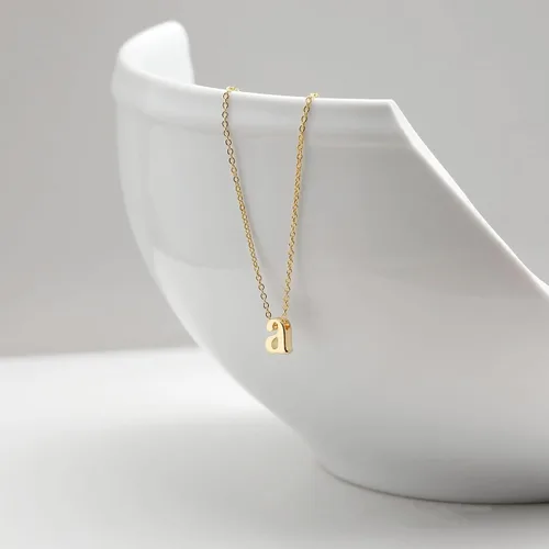 Vista 5 de MONOOC - Collares con inicial minúscula para mujeres y niñas, chapado en oro de 14 quilates, minimalista personalizado con nombre con monograma