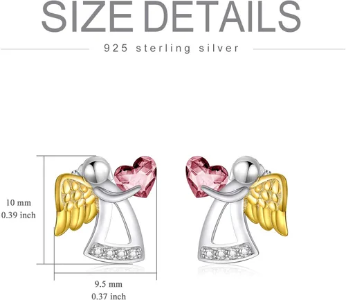 Vista 4 de Pendientes de plata de ley con forma de ángel de la guarda, regalo de cumpleaños, bautizo, comunión para niñas