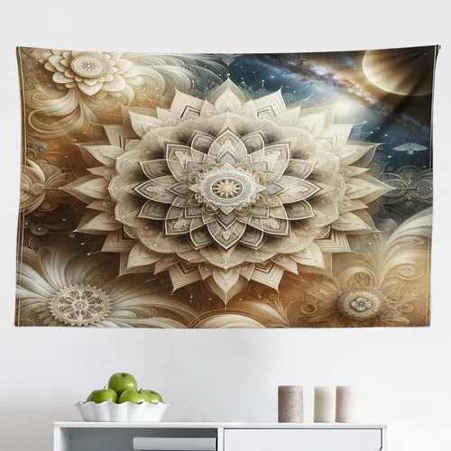 Vista 130 de Ambesonne Tapiz bohemio, diseño floral de bruja, luna y mariposa con adornos de mandala, decoración de tela para colgar en la pared para dormitorio