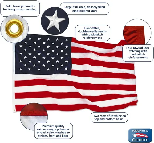 Vista 4 de Annin Flagmakers Bandera Estadounidense de Nailon para Todo Tipo de Clima SolarGuard Nyl-Glo, 2.5 x 4 pies (Modelo 2440) 100% FABRICADO en Estados