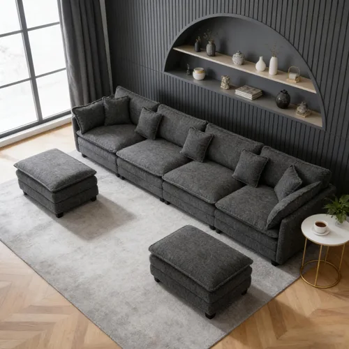 Vista 12 de Sofá seccional, cómodo sofá modular de nube, sofá modular de asiento profundo, sofá moderno en la nube, sofás modulares para sala de estar, Beige