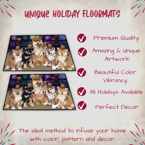Vista 3 de Tapete antideslizante para puerta de mascotas, para interiores y exteriores del 4 de julio, para perros Shiba Inu, tapete lavable con retratos