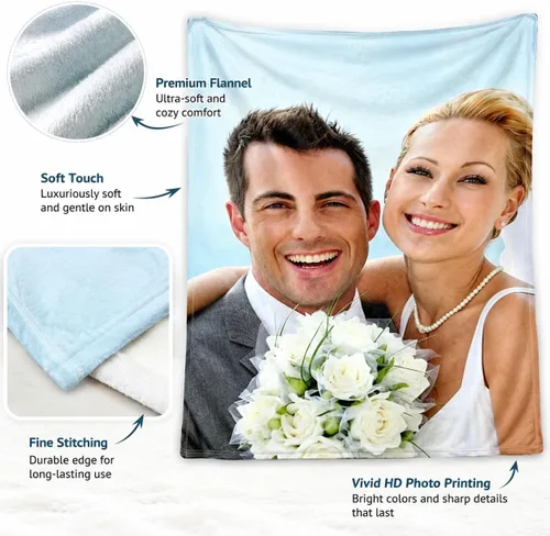 Vista 6 de DayOfShe envía al día siguiente, mantas personalizadas con fotos para regalos de novia, mantas personalizadas para esposa con imagen, manta