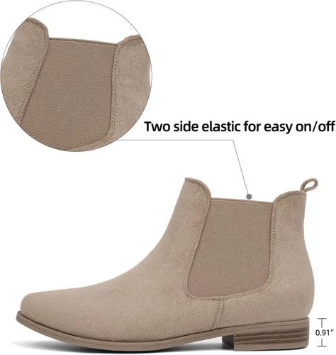 Vista 2 de Botas de tobillo con cordones para mujer, botas Chelsea elásticas con punta redonda estilo occidental, tacón bajo Albaricoque 1