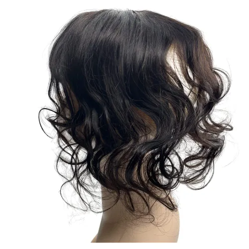 Vista 5 de Anemone Extensiones de cabello humano ondulado con flequillo, 14 pulgadas, extensiones de cabello humano Remy brasileño natural con clip (1B)