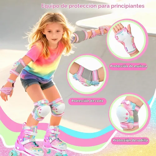 Vista 2 de NEMONE Rodilleras para niños, coderas, coderas, muñequeras con bolsa de cordón, juego de equipo de protección reflectante ajustable para patinetes
