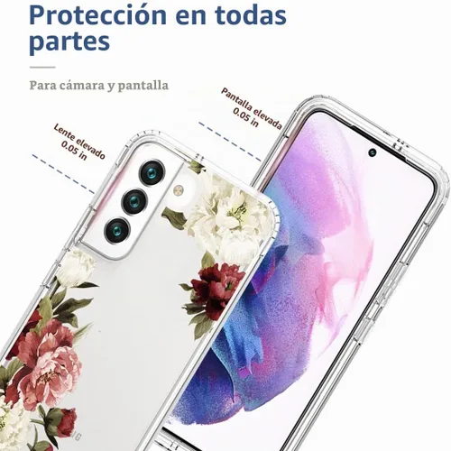 Vista 2 de Funda de teléfono para Galaxy S22, Samsung S22 5G SM-S901U con protector de pantalla de vidrio templado, bonito patrón floral transparente, funda