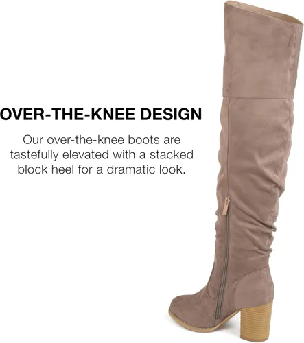 Vista 3 de Journee Collection Botas Kaison de cuero vegano con cremallera sobre la rodilla y tacón de bloque para mujer regular y ancha