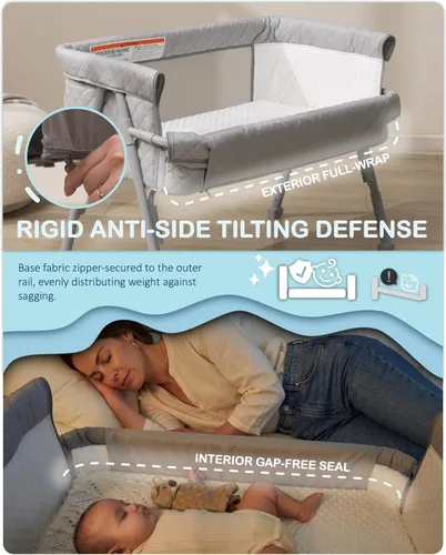 Vista 9 de BEKA Moisés cama de noche para bebé, cuna de bebé 2 en 1 para recién nacido, moisés de noche con 4 ruedas de bloqueo automático y altura ajustable