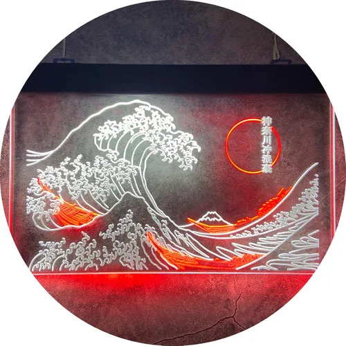 Vista 13 de Letrero de neón LED The Great Wave Off Kanagawa, letrero japonés de Katsushika Hokusai clásico, arte de pared para habitación, letreros de luz
