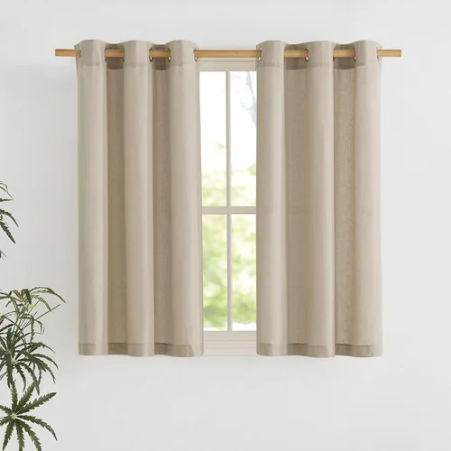Vista 39 de NICETOWN - Cortinas de lino angora para ventana de cocina sobre el fregadero, con ojales, lino grueso angora, tratamientos cortos para ventanas