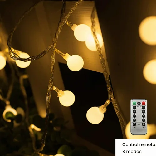 Vista 2 de ZIMINGU - Tira de luces LED con forma de bola, 5.99 m, 40 LED, impermeable, guirnalda de luces de hadas con control remoto, alimentación por USB