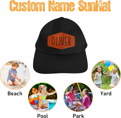 Vista 5 de Gorra de béisbol con nombre personalizado, regalos personalizados, con parche de cuero, gorro de camionero para niños y niñas de 0 a 3 años