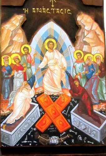 Vista 2 de Icono de madera griego cristiano ortodoxo de madera de la resurrección de Jesucristo / K4