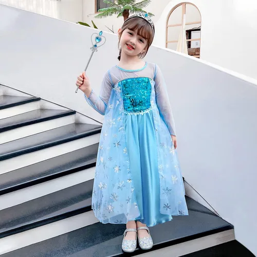 Vista 5 de URAQT Disfraz de princesa para niñas, disfraz de lujo para cumpleaños, cosplay, con accesorios de varita de corona
