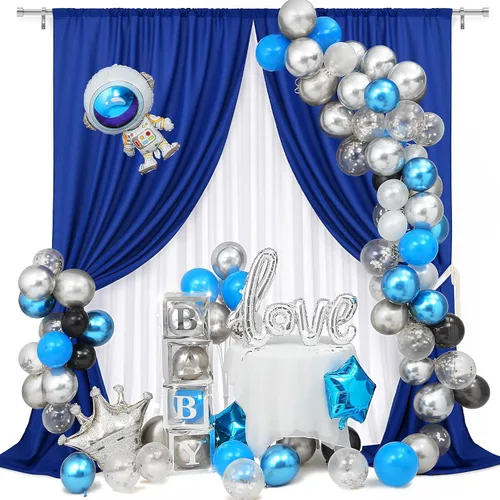 Vista 2 de HOMEIDEAS Cortinas de fondo azul real de 10 x 10 pies, fondo de fotos, cortinas de poliéster con bolsillo para barra para decoración de fiestas