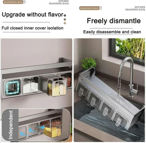 Vista 5 de Organizador de especias con 3 cajas – Estante fuerte montado en la pared/encimera para armario interior – Almacenamiento de hierbas de cocina