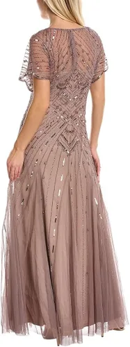 Vista 2 de Adrianna Papell Vestido de manga con volantes y cuentas para mujer