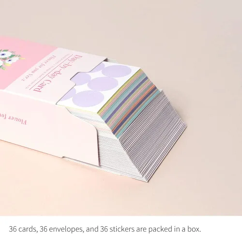 Vista 2 de Monolike Tarjeta Día a día, Flor para ti ver.2 - Mezcla 36 Mini Tarjetas individuales, 36 sobres, 36 pegatinas Paquete